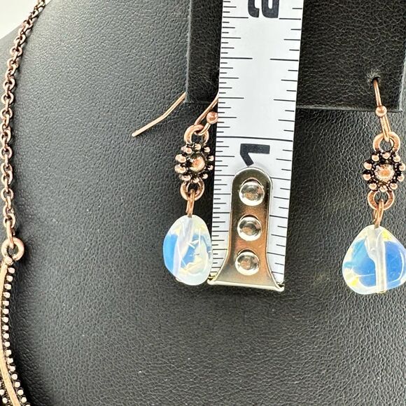 Necklace & Earrings Iridescent Water Fall Dangle Copper Color Jewelry Set - Picture 9 of 9